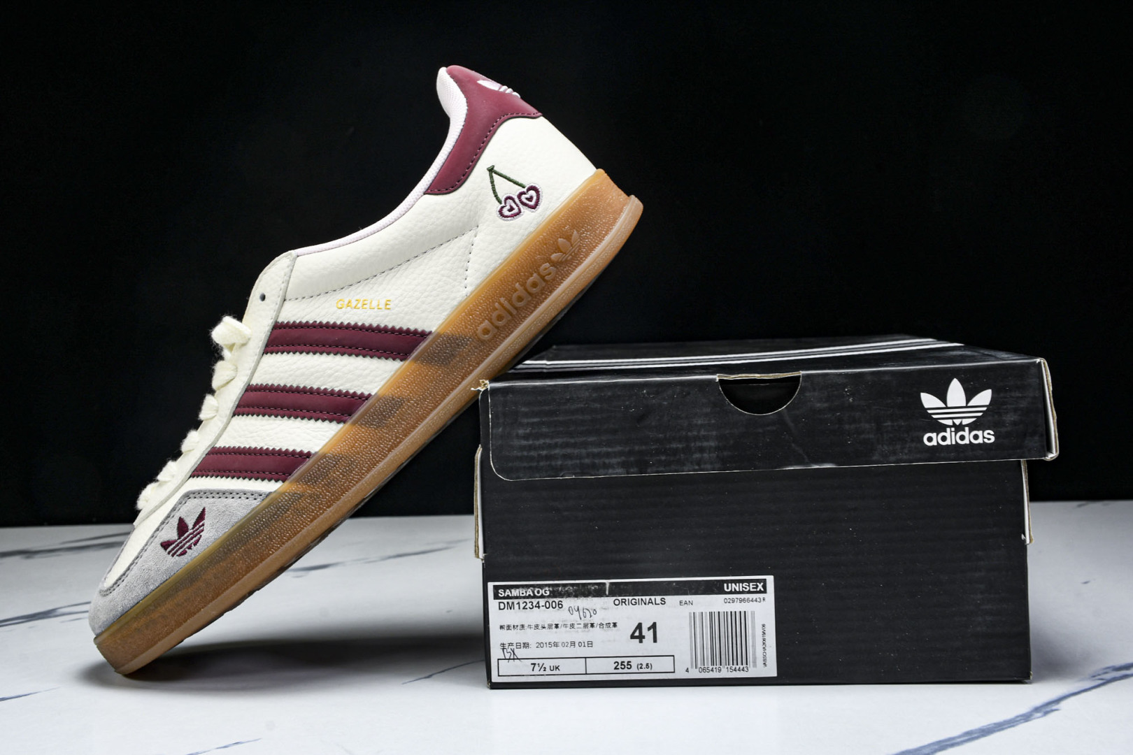  AD Originals Gazelle INdoor 樱桃 白红三叶草休闲防滑耐磨低帮 DM1234
