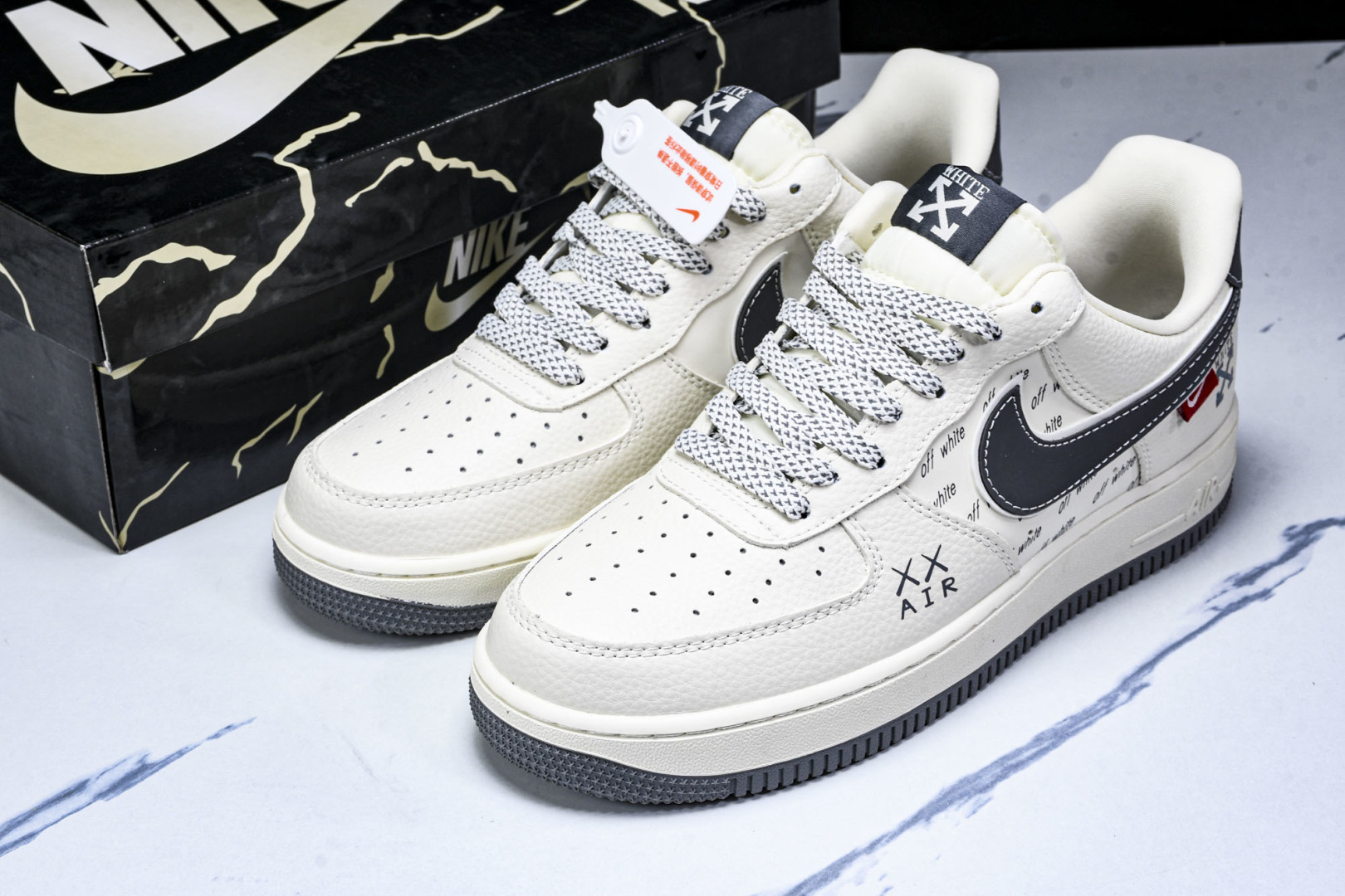    nk Air Force 1'07 Low OFF-WHITE联名 米灰英文反光 空军一号低帮休闲