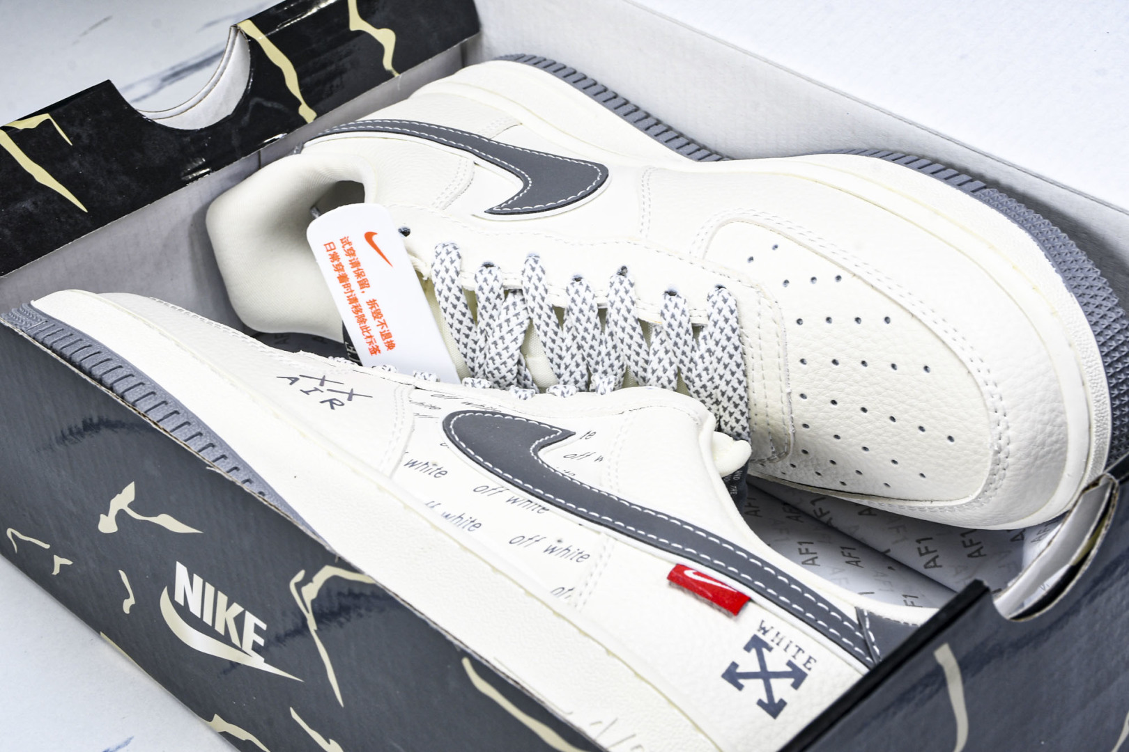    nk Air Force 1'07 Low OFF-WHITE联名 米灰英文反光 空军一号低帮休闲