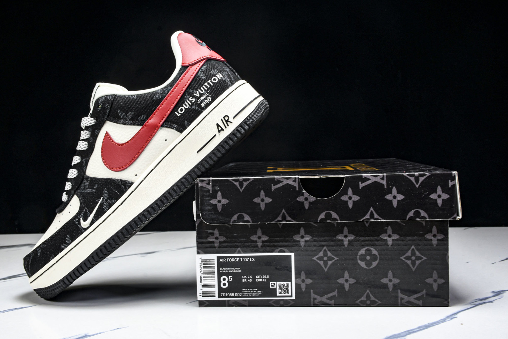   nk Air Force 1'07 Low LV联名 白红黑牛仔 空军一号低帮休闲板鞋 ZD1988
