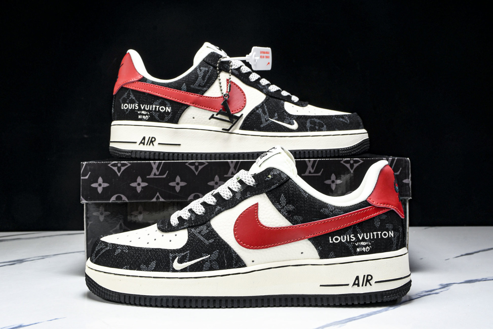   nk Air Force 1'07 Low LV联名 白红黑牛仔 空军一号低帮休闲板鞋 ZD1988