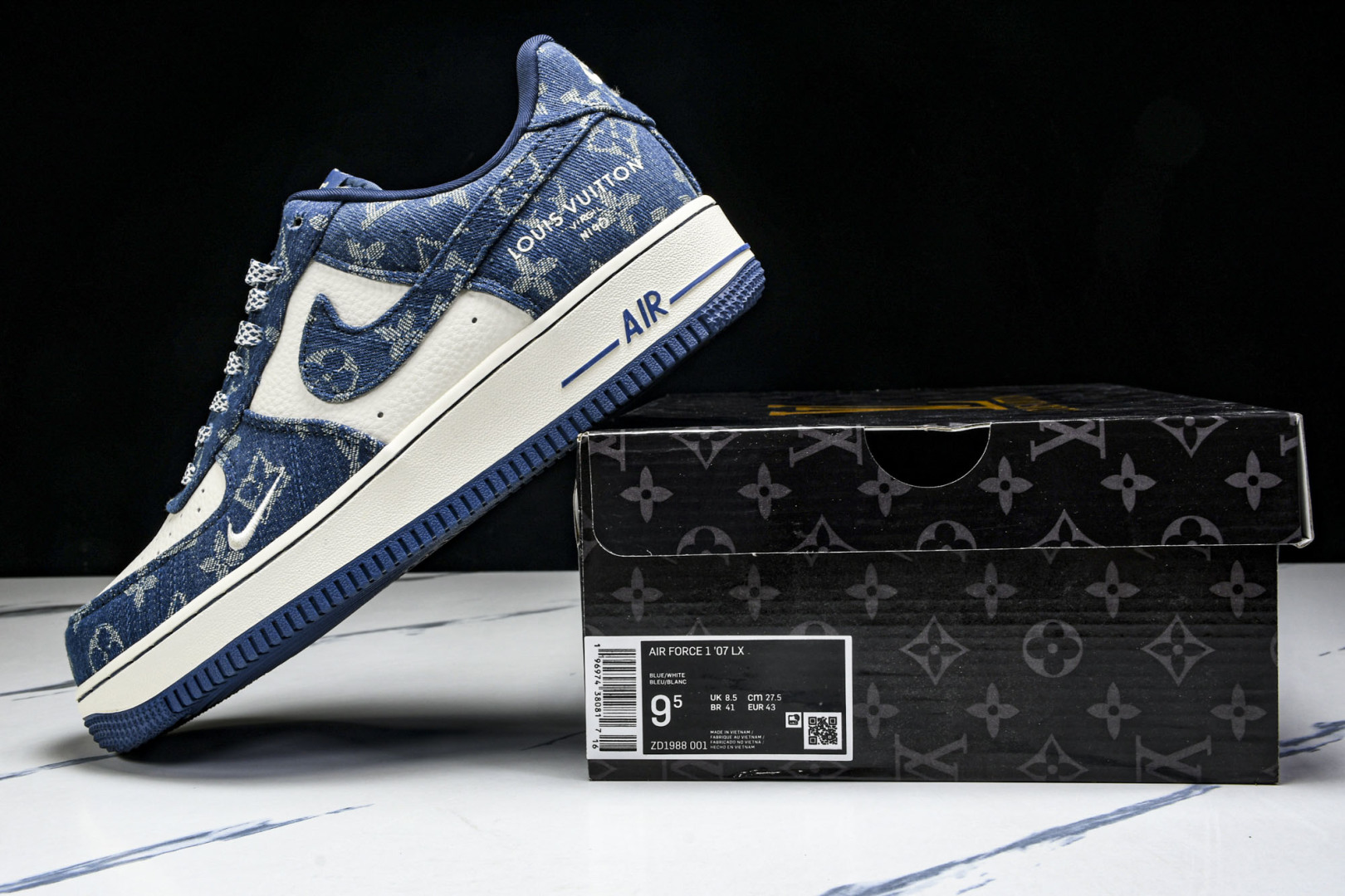   nk Air Force 1'07 Low LV联名 蓝色牛仔 空军一号低帮休闲板鞋 ZD1988-