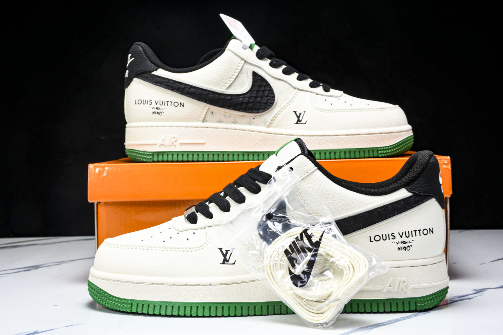   nk Air Force 1'07 Low LV联名 米黑鳞纹绿底 空军一号低帮休闲板鞋 QW583
