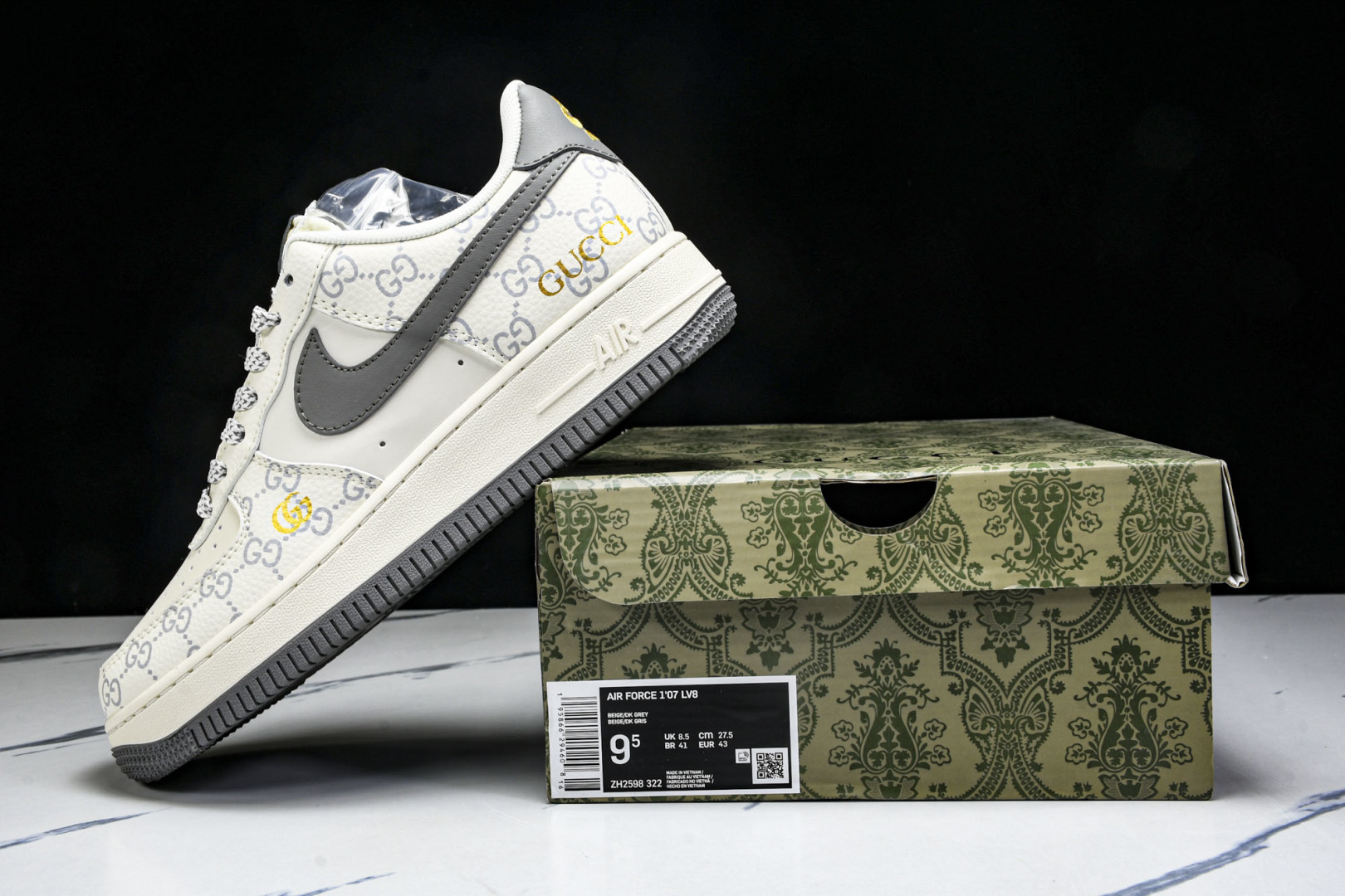   nk Air Force 1'07 Low 古驰联名 花纹灰勾 空军一号低帮休闲板鞋 ZH2598-