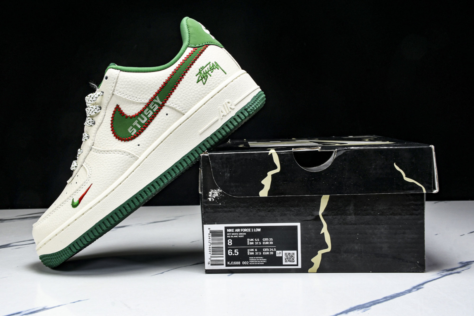   nk Air Force 1'07 Low 斯图西联名 针织勾米绿 空军一号低帮休闲板鞋 KJ168