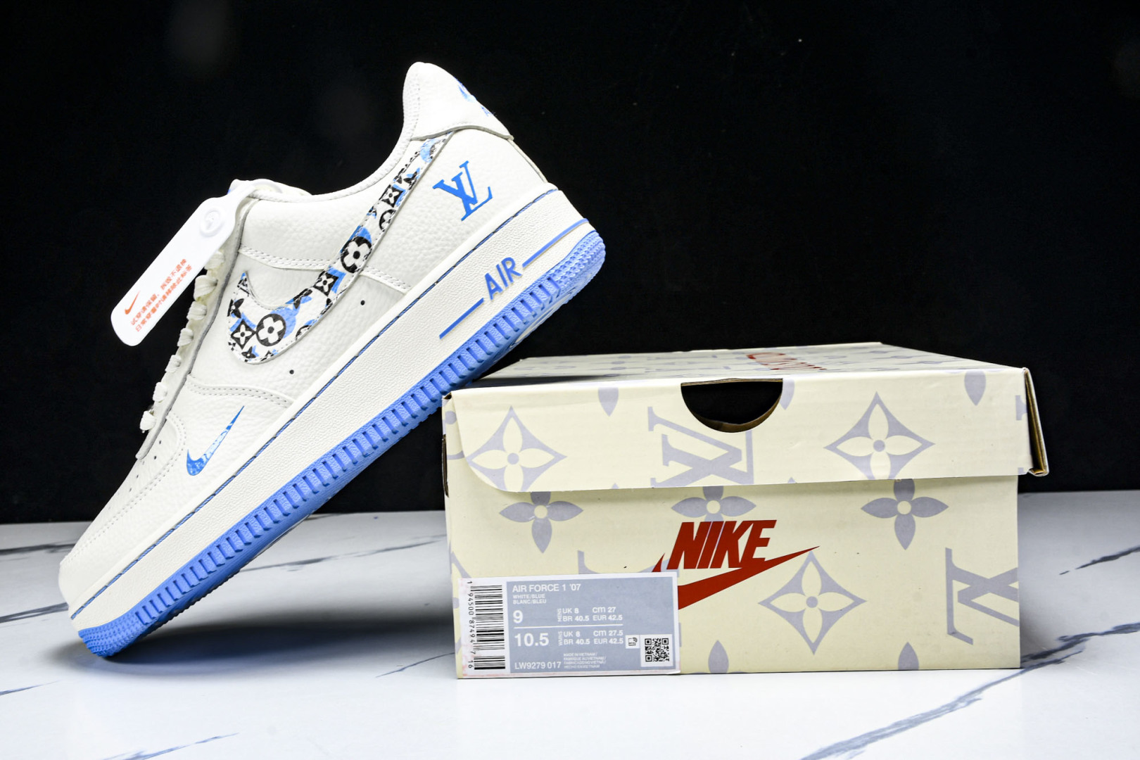 NK Air Force 1'07 Low LV联名 奶白霜蓝 空军一号低帮休闲板鞋 LW9279-0