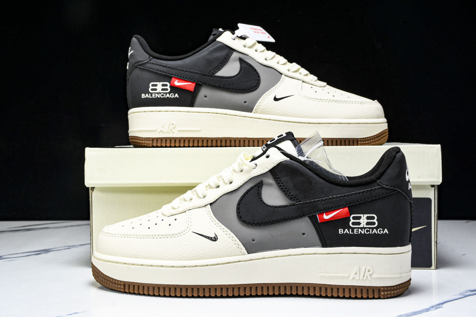  NK Air Force 1'07 Low 联名 米灰黑生胶 空军一号低帮休闲板鞋 HJ3318-00