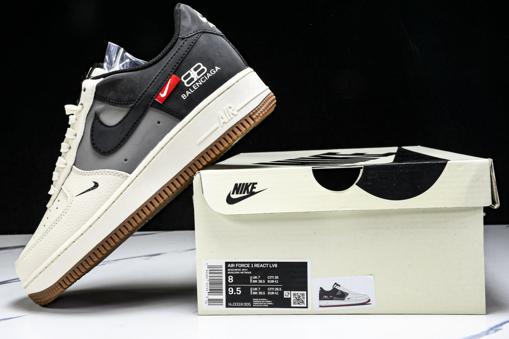  NK Air Force 1'07 Low 联名 米灰黑生胶 空军一号低帮休闲板鞋 HJ3318-00