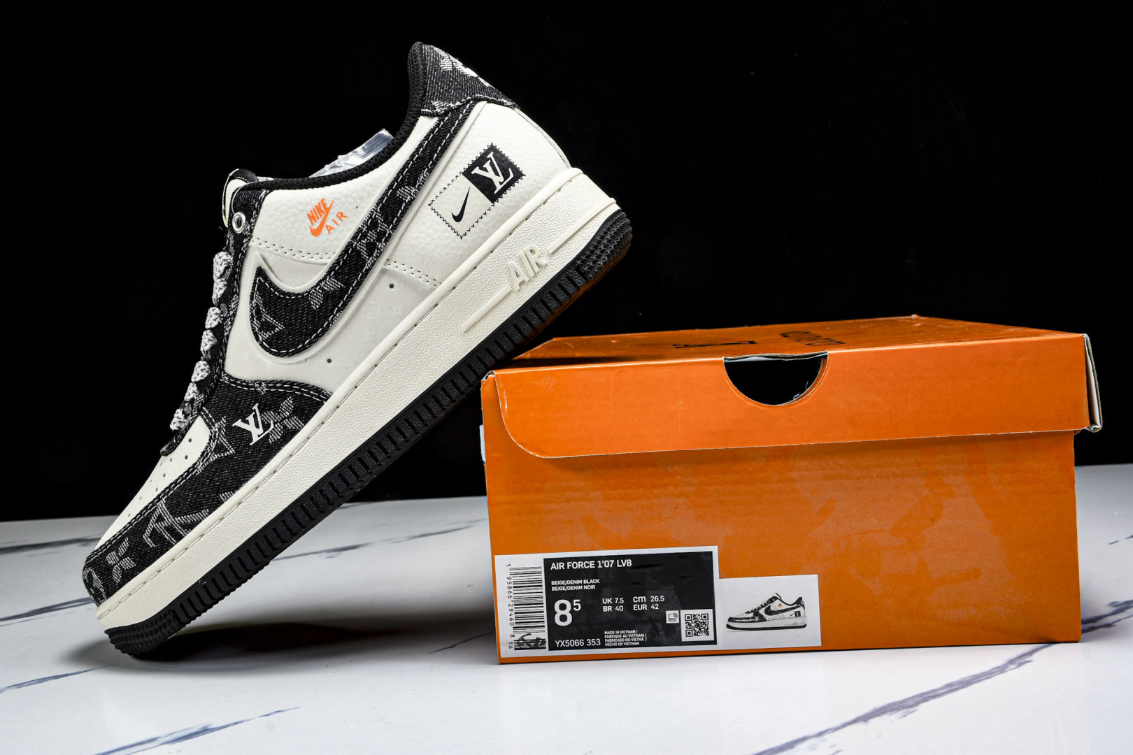  NK Air Force 1'07 Low LV联名 前掌黑牛仔 空军一号低帮休闲板鞋 YX5066-