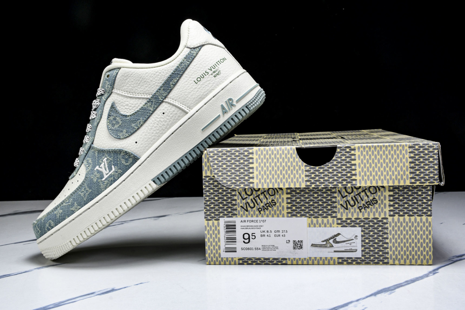  NK Air Force 1'07 Low LV联名 青色牛仔 空军一号定制休闲板鞋 SC0601-5
