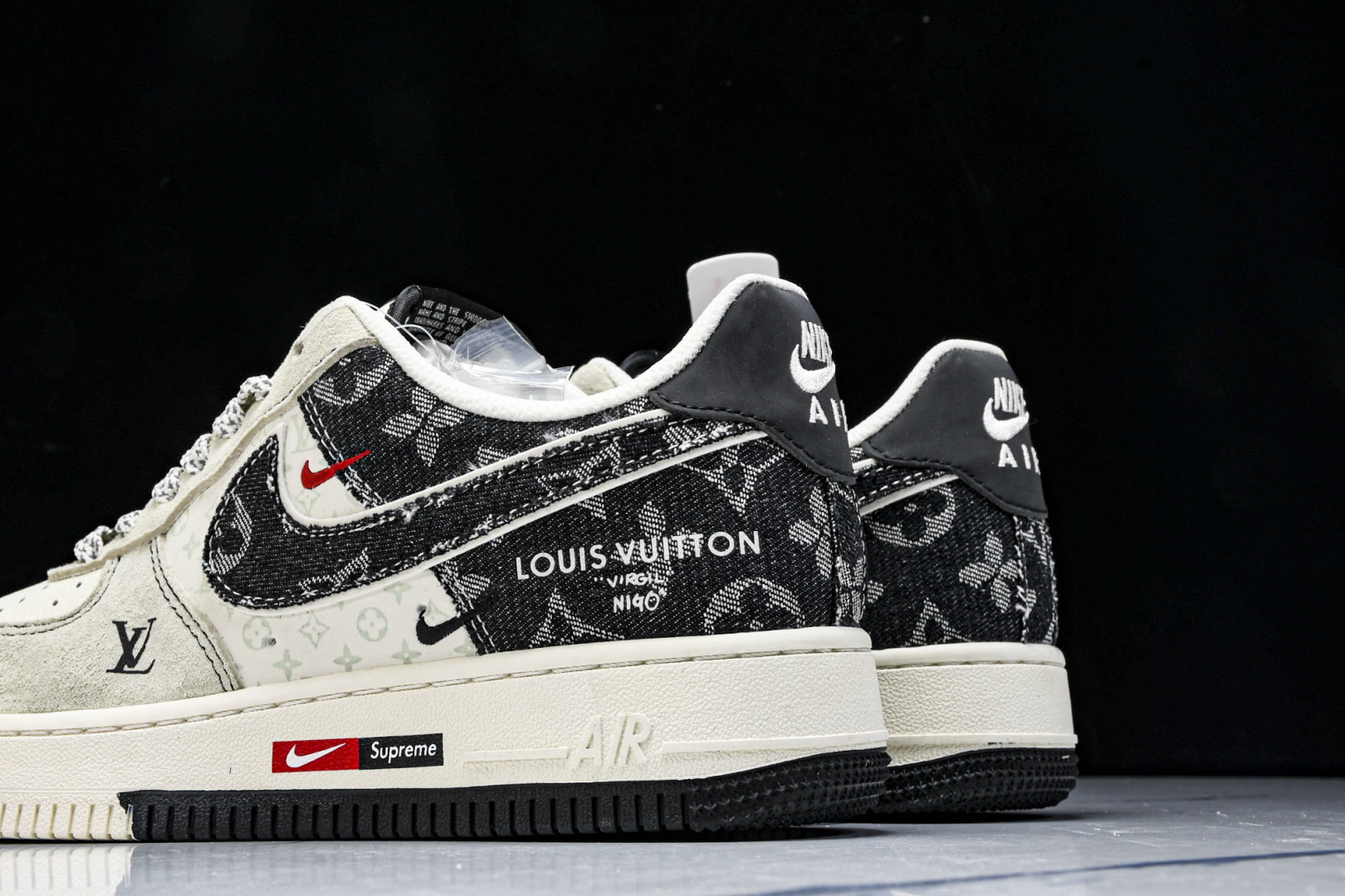  NK Air Force 1'07 Low LV联名 猪八牛仔米黑 空军一号定制休闲板鞋 MZ9588