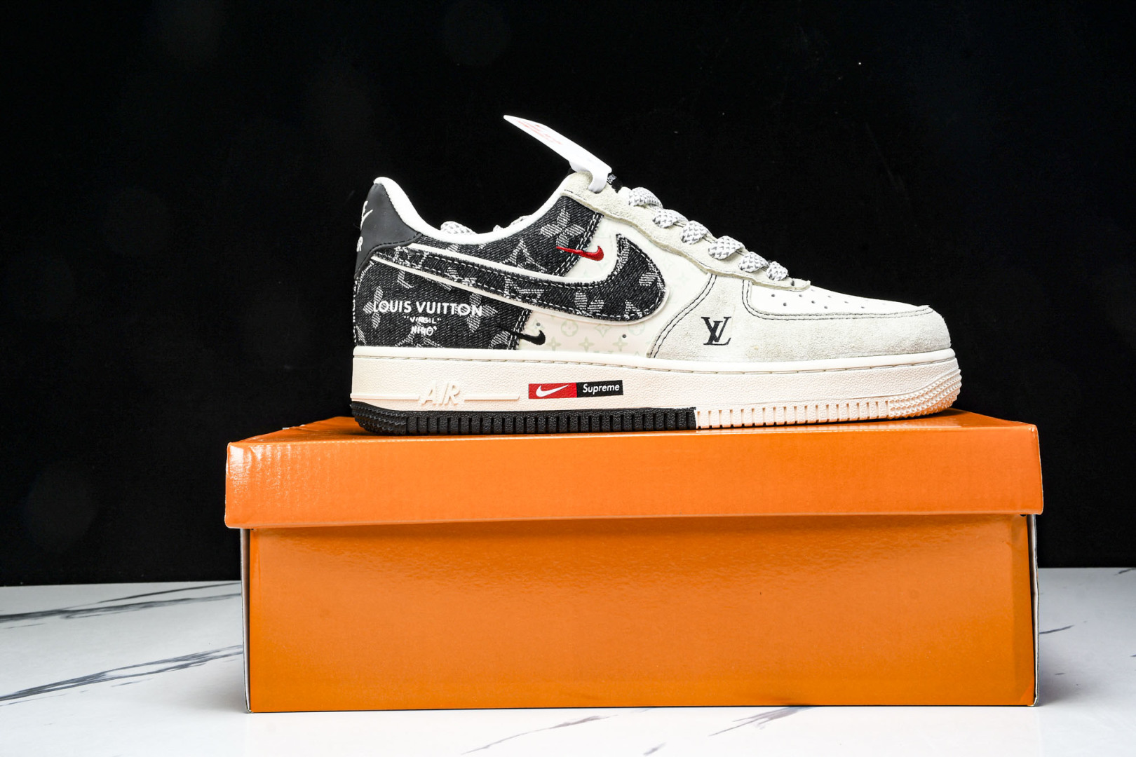  NK Air Force 1'07 Low LV联名 猪八牛仔米黑 空军一号定制休闲板鞋 MZ9588