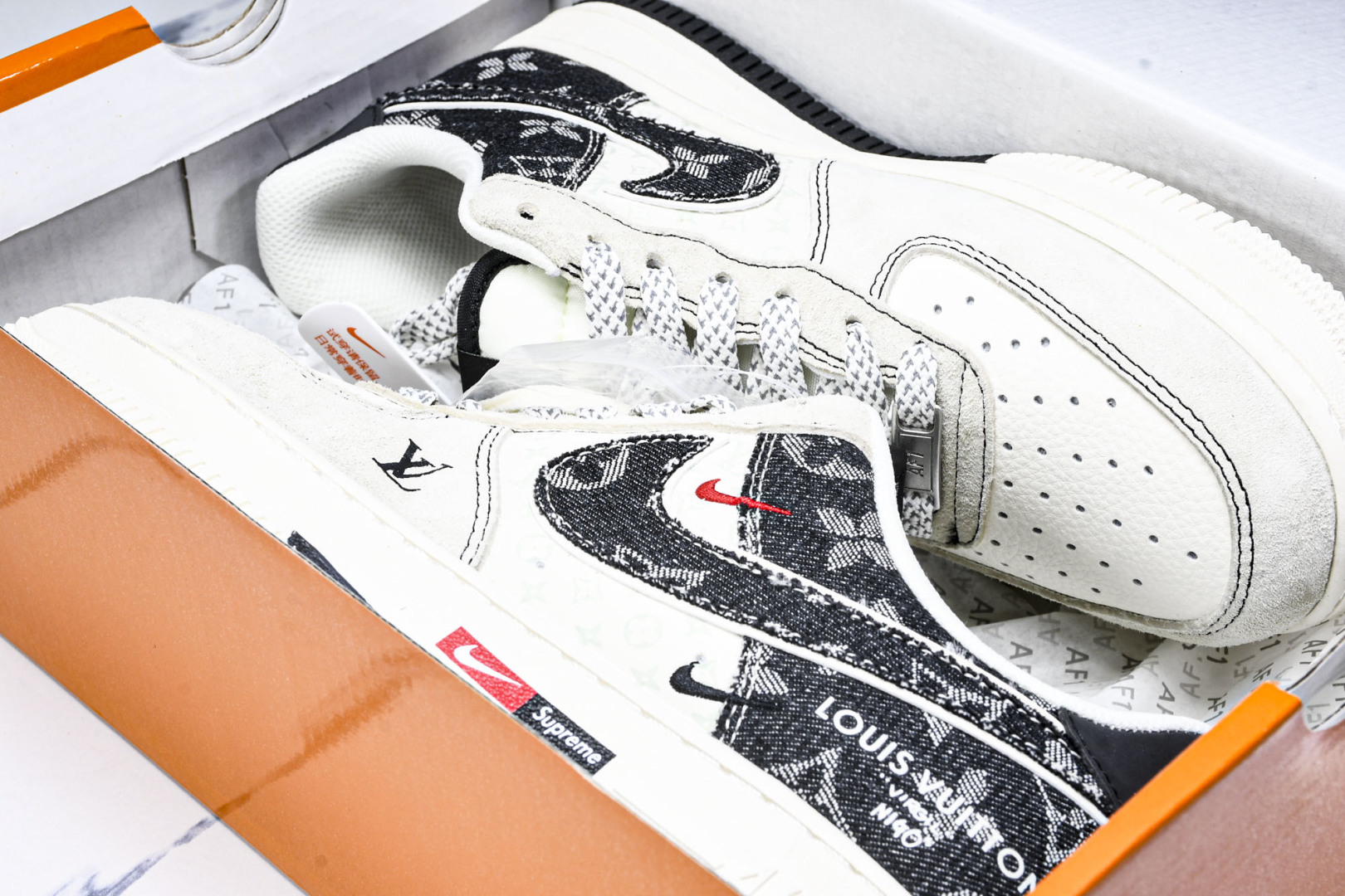  NK Air Force 1'07 Low LV联名 猪八牛仔米黑 空军一号定制休闲板鞋 MZ9588