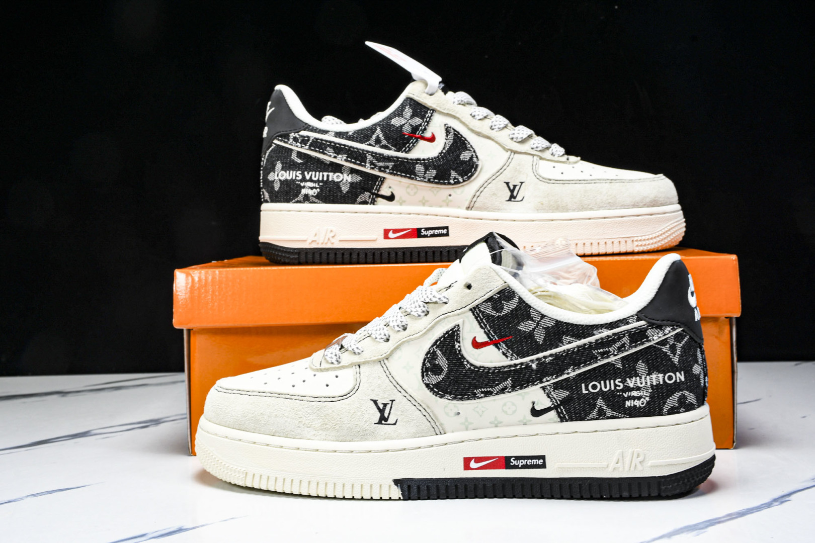  NK Air Force 1'07 Low LV联名 猪八牛仔米黑 空军一号定制休闲板鞋 MZ9588