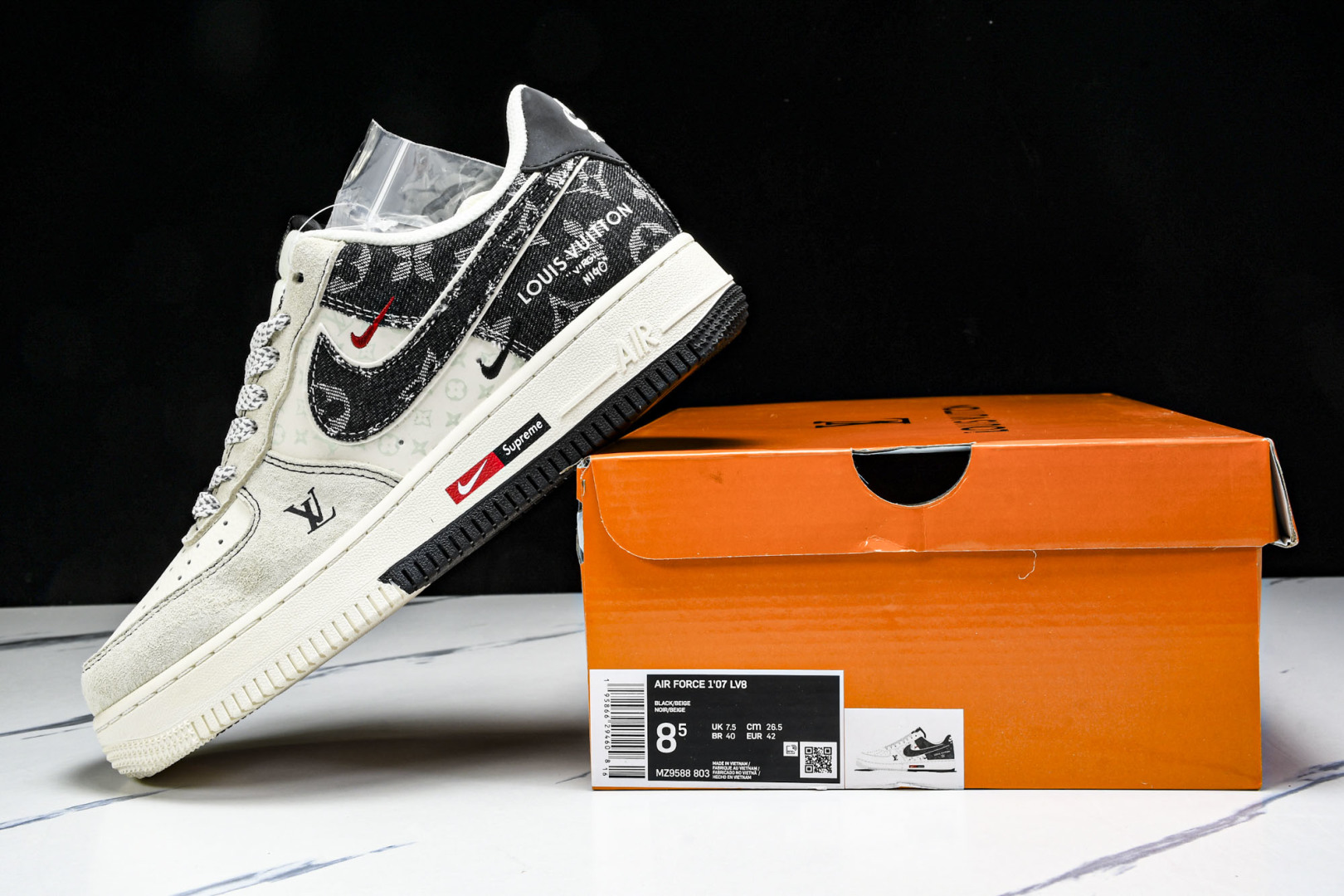  NK Air Force 1'07 Low LV联名 猪八牛仔米黑 空军一号定制休闲板鞋 MZ9588