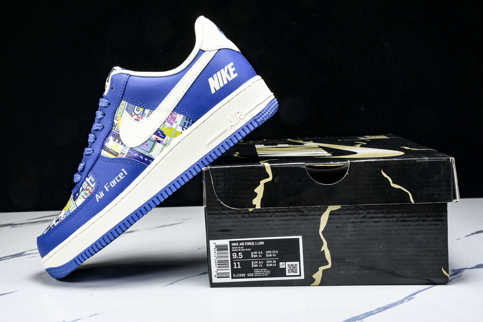  NK Air Force 1'07 Low 耐克联名 双拼蓝白勾 空军一号低帮休闲板鞋 KJ1688-