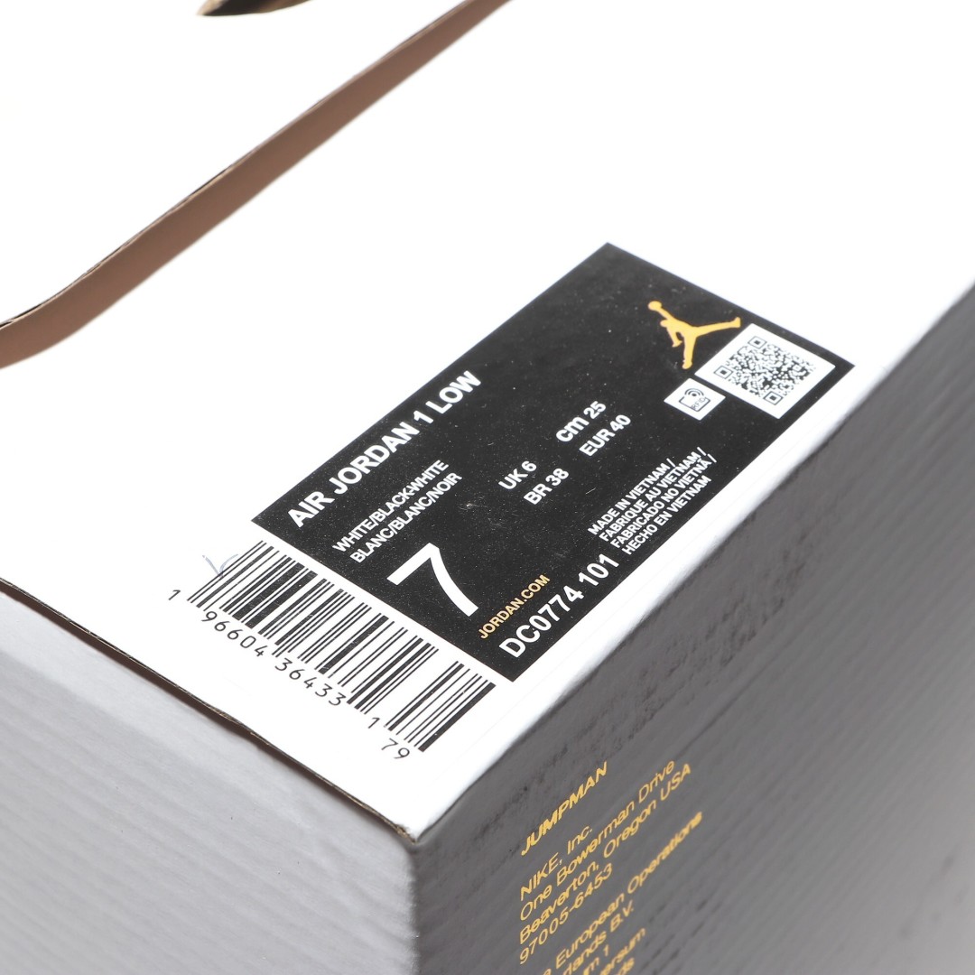外贸版Air Jordan 1 Low系列黑白 DC0774-101 尺寸 36 36.5 37.5 3