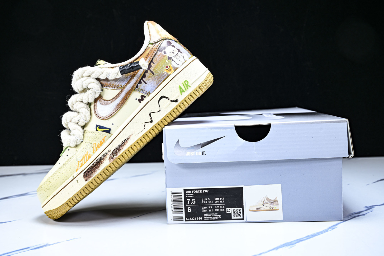 NK Air Force 1'07 Low Milk Coffee Bear 手绘涂鸦 奶咖小熊 空军一