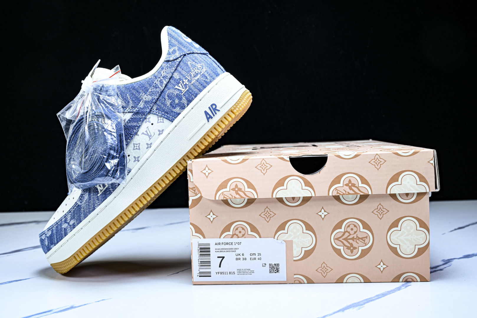 NK Air Force 1'07 Low LV联名 白牛仔蓝 空军一号低帮休闲板鞋 YF9511-81