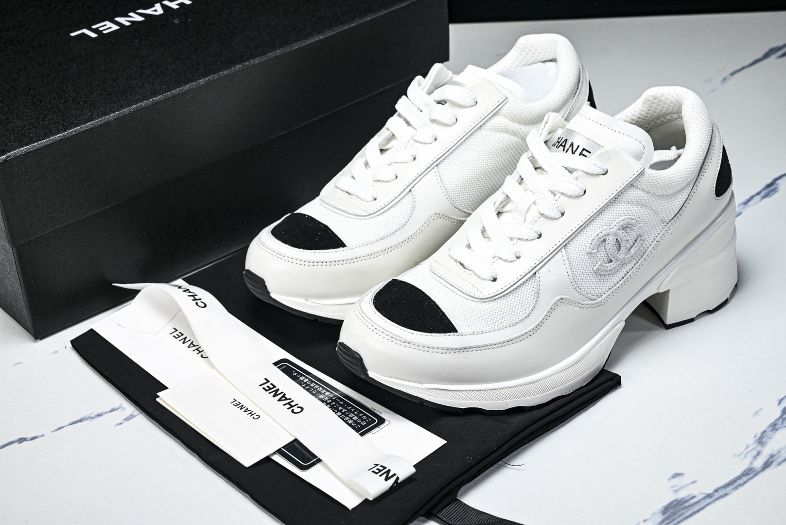 香奈儿 尺码35-40纯原版出品-Chanel香奈儿 25K新款 白色粗跟4cm百搭德训鞋运动鞋YZ02