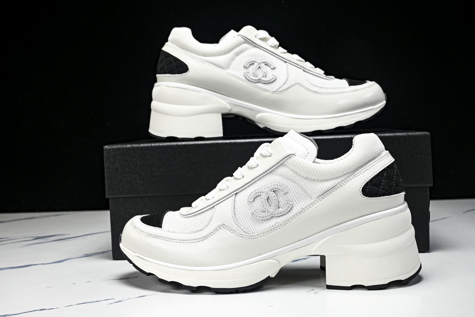 香奈儿 尺码35-40纯原版出品-Chanel香奈儿 25K新款 白色粗跟4cm百搭德训鞋运动鞋YZ02