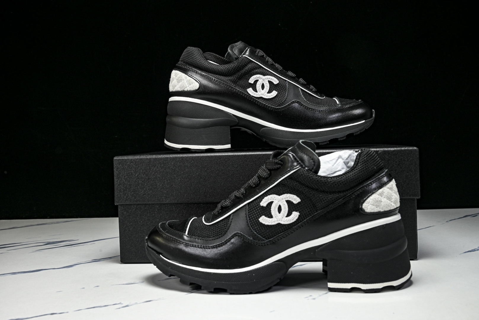 香奈儿 尺码35-40纯原版出品-Chanel香奈儿 25K新款 白色粗跟4cm百搭德训鞋运动鞋YZ02