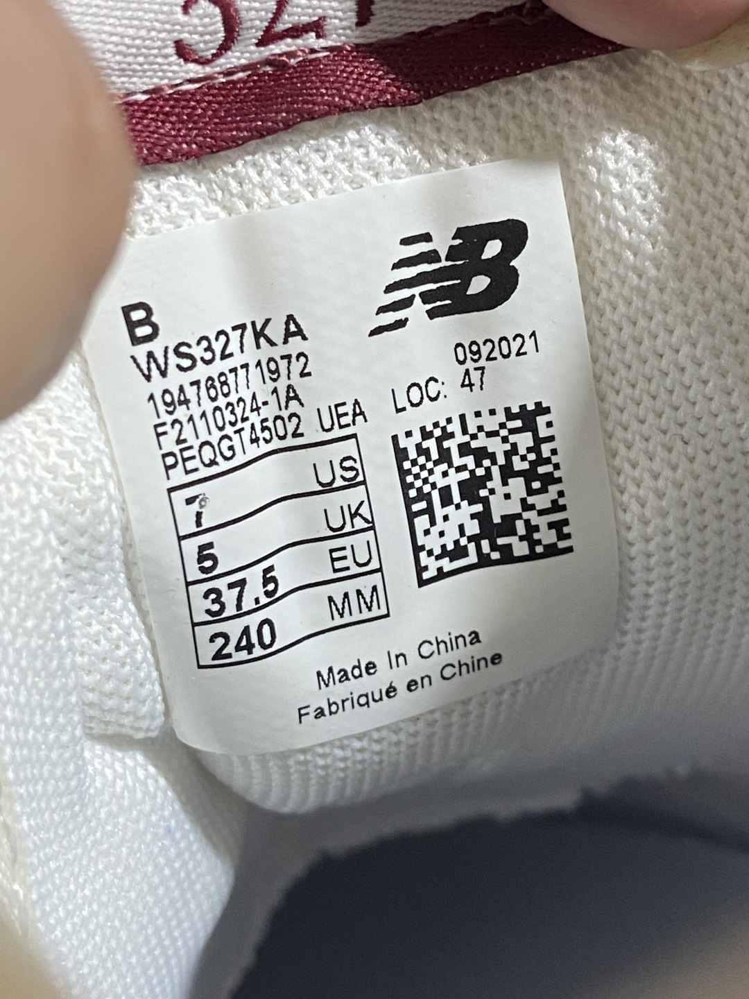 New Balance 327系列 白灰红货号：WS327KA尺码：36 36.5 37 37.5 38