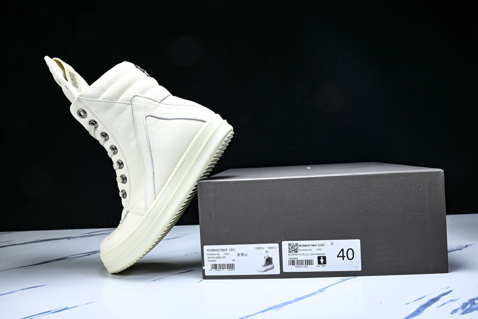 Rick 尺码:36-46P:720纯原出品-RICK OWENS 26秋冬高帮 男士 白色皮革 GEO