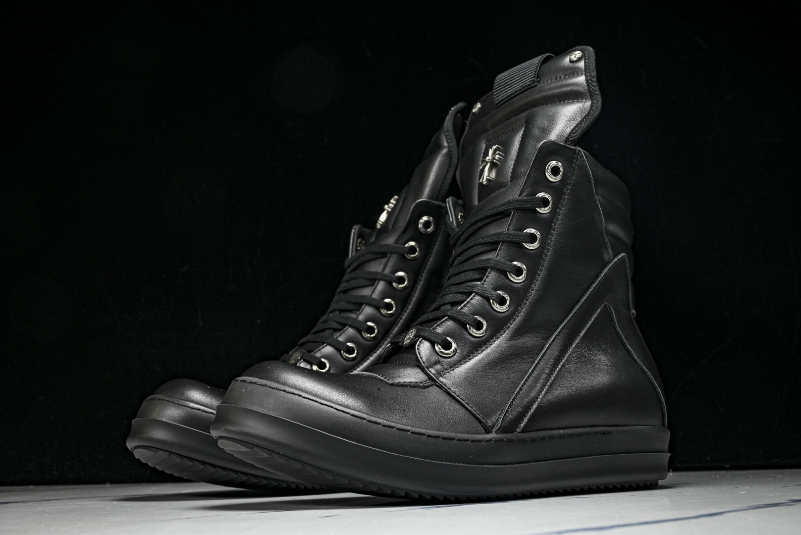 Rick 尺码:36-46P:720纯原出品-RICK OWENS 26秋冬 高帮 男士 全黑色皮革 G