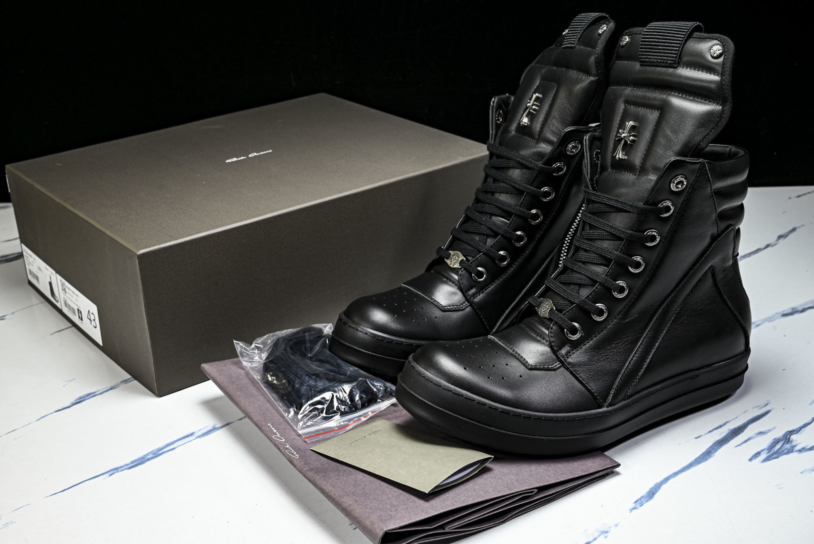 Rick 尺码:36-46P:720纯原出品-RICK OWENS 26秋冬 高帮 男士 全黑色皮革 G