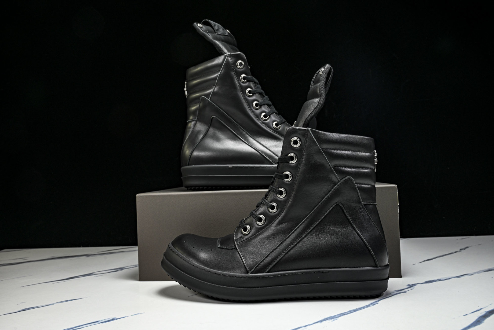 Rick 尺码:36-46P:720纯原出品-RICK OWENS 26秋冬 高帮 男士 全黑色皮革 G