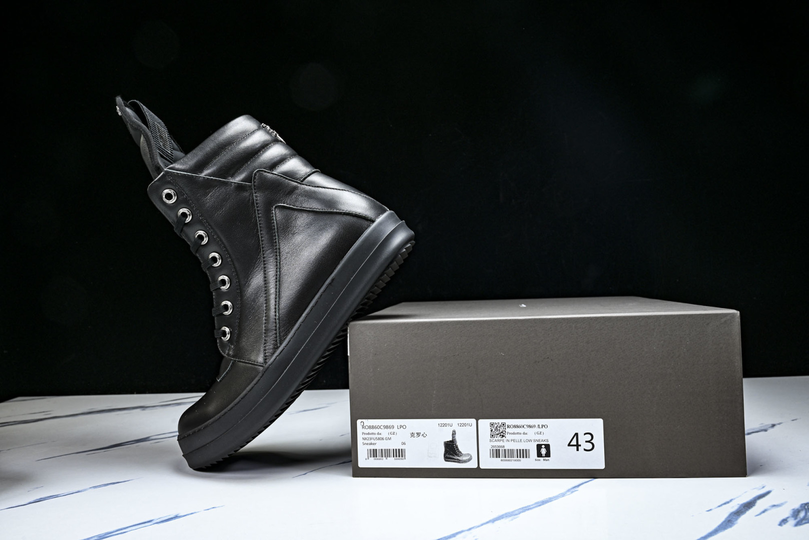 Rick 尺码:36-46P:720纯原出品-RICK OWENS 26秋冬 高帮 男士 全黑色皮革 G