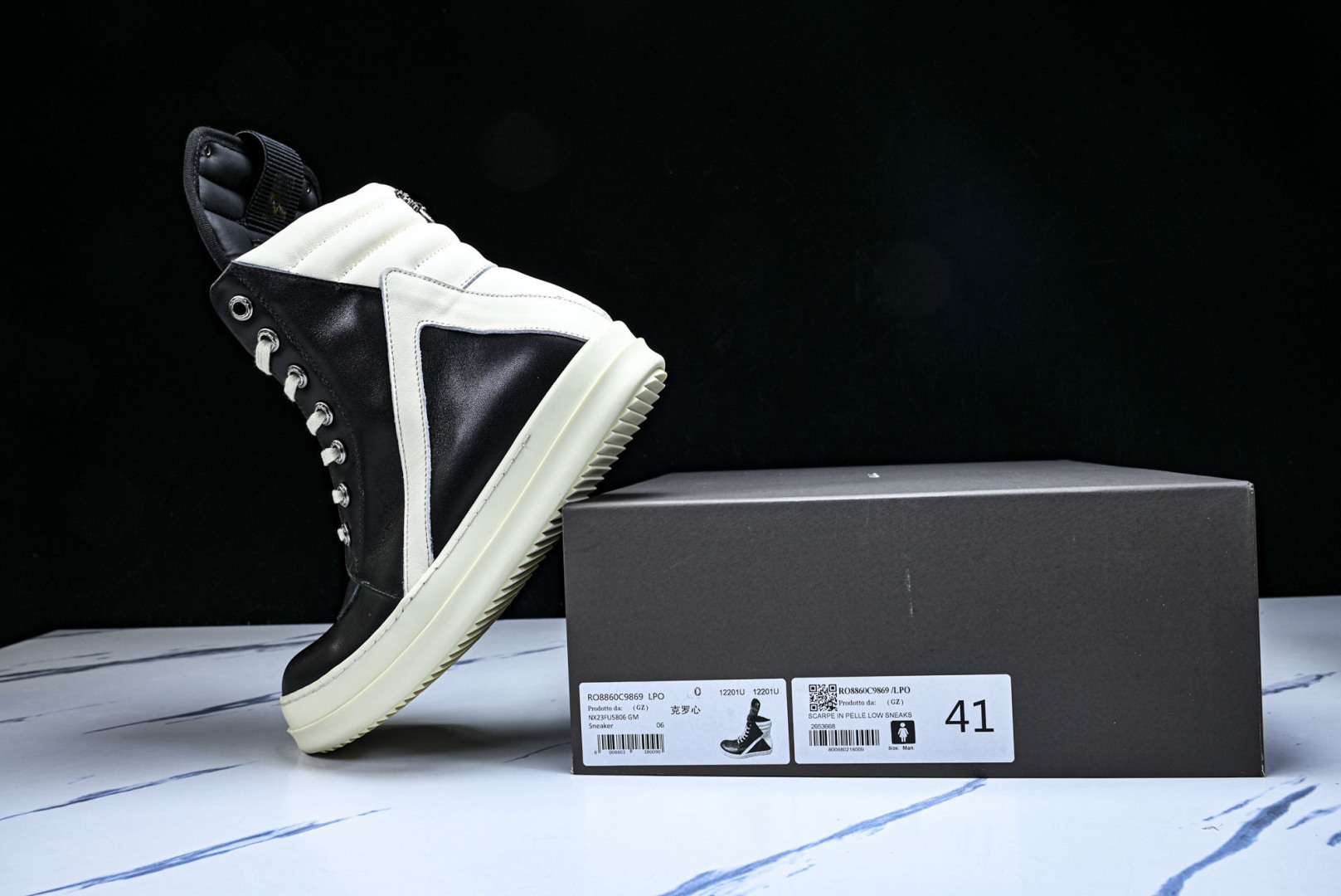 Rick 尺码:36-46P:720纯原出品-RICK OWENS 26秋冬高帮 男士 黑白色皮革 GE