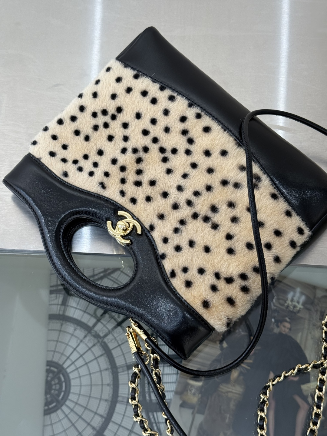 Chanel Animal Print Shearling Cutout Tote
