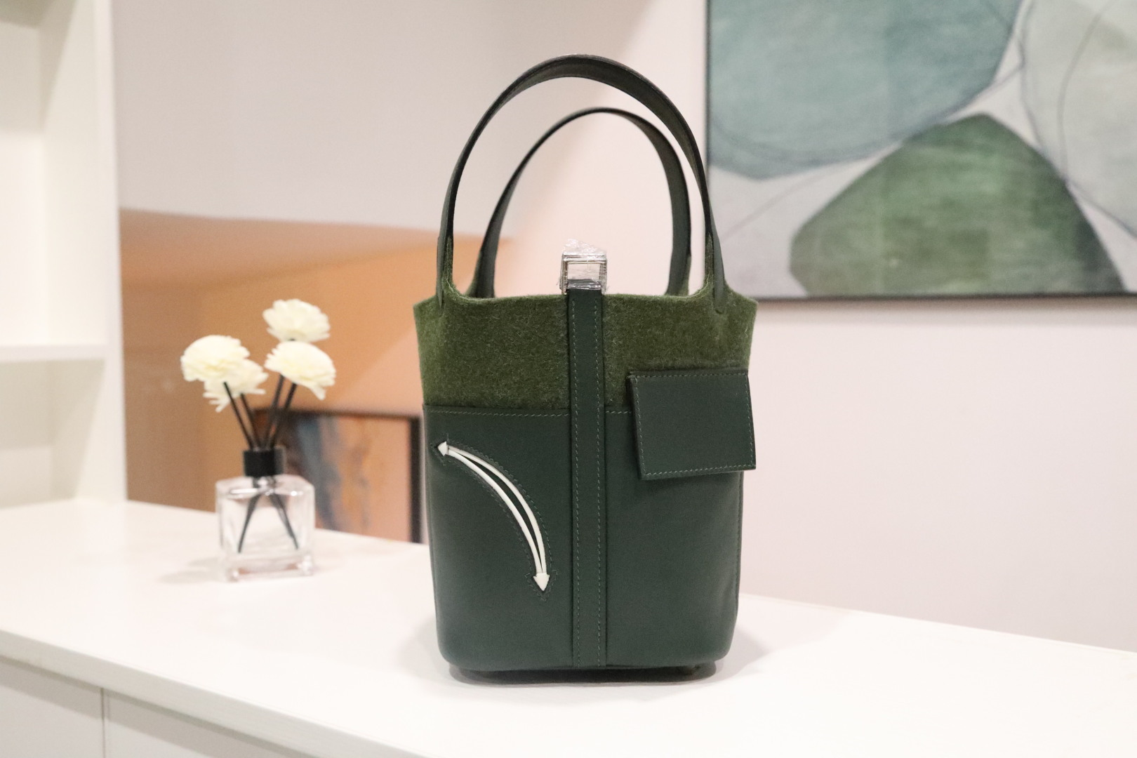 🐎新品
picotin最新款GO Team流行 系列菜篮子毛毡款18cm 新配色哦【绿色】【咖啡色】swift皮拼毛毡银扣，本色线，手缝蜡线，全钢五金，私人订制