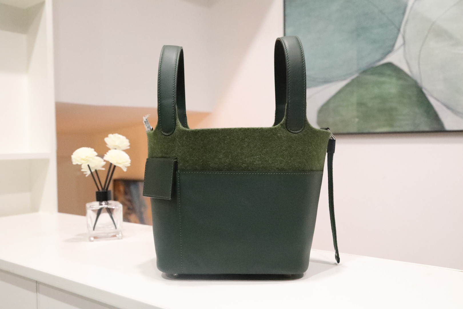 🐎新品
picotin最新款GO Team流行 系列菜篮子毛毡款18cm 新配色哦【绿色】【咖啡色】swift皮拼毛毡银扣，本色线，手缝蜡线，全钢五金，私人订制