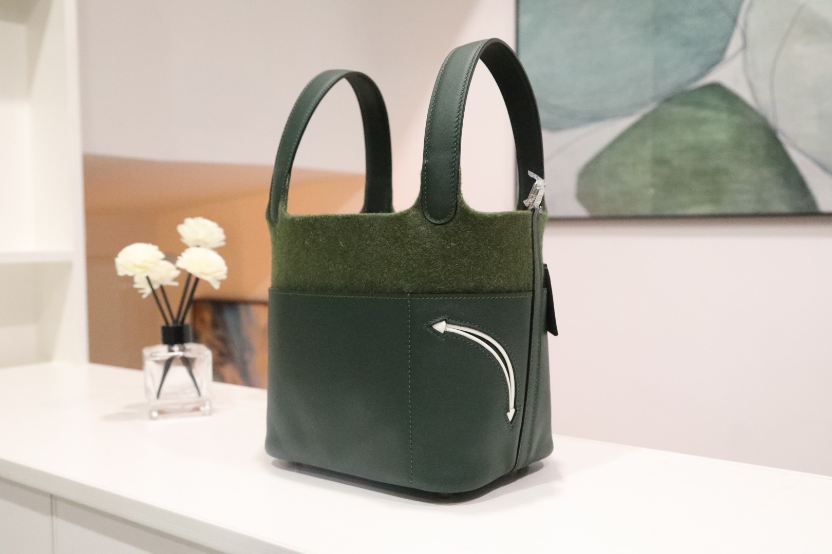 🐎新品
picotin最新款GO Team流行 系列菜篮子毛毡款18cm 新配色哦【绿色】【咖啡色】swift皮拼毛毡银扣，本色线，手缝蜡线，全钢五金，私人订制