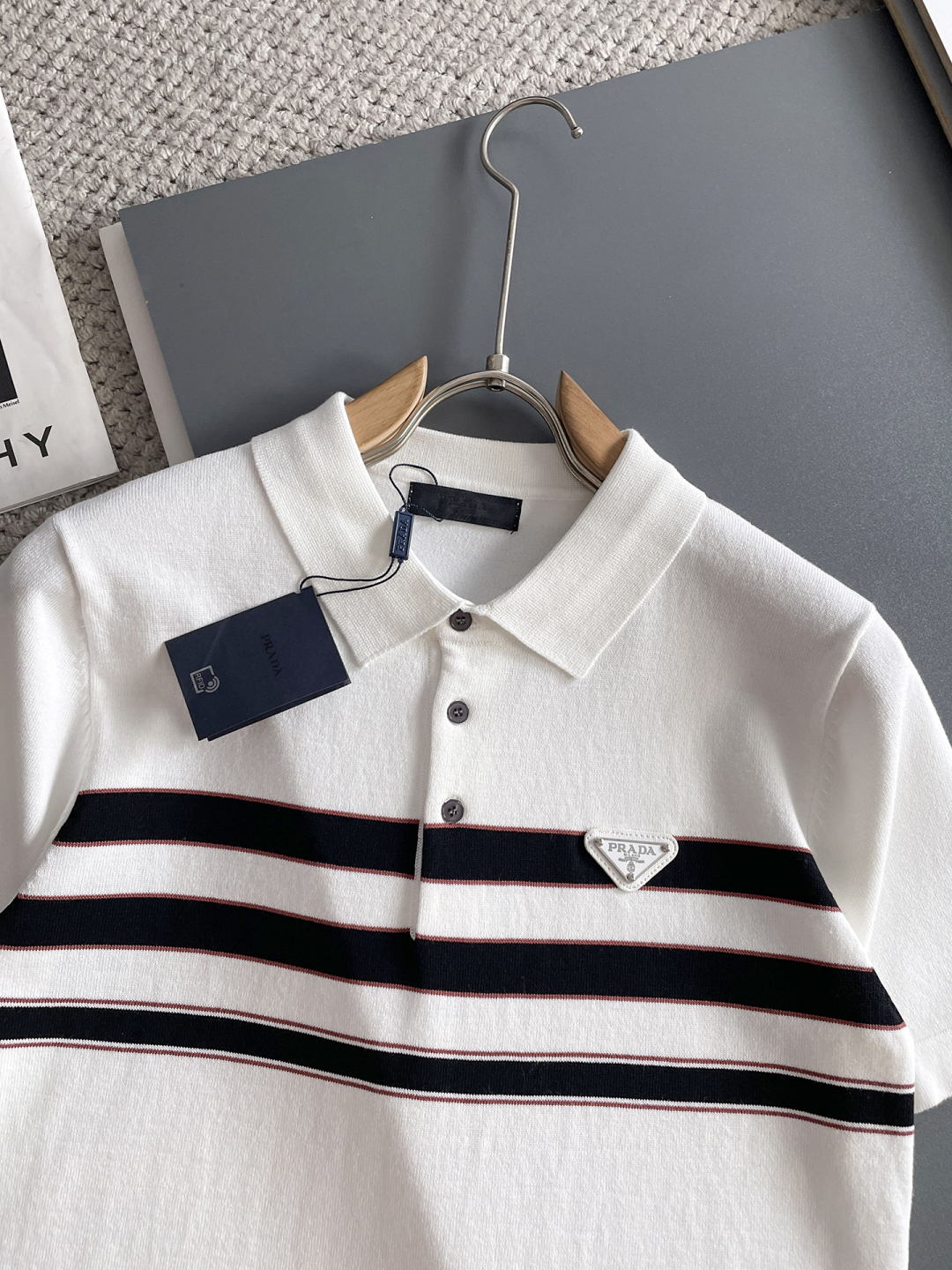 Prada Striped Cotton Polo Shirt - Short Sleeve, Embroidered Logo 3 cmp i1748622831844 4158 0 1