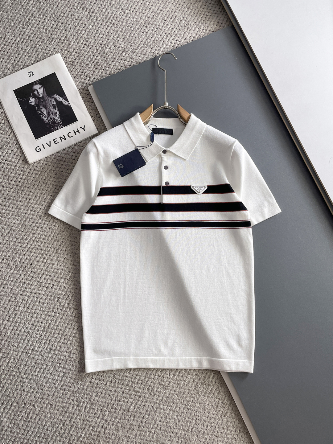 Prada Striped Cotton Polo Shirt - Short Sleeve, Embroidered Logo 2 cmp i1748622831844 7132 0 0