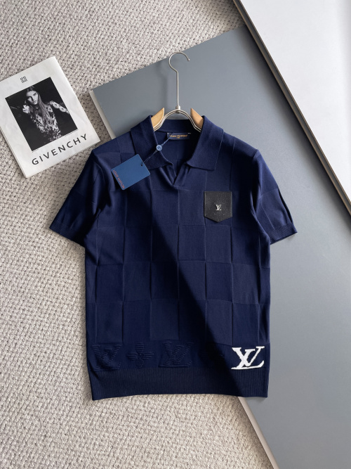 Louis Vuitton 2025 Spring/Summer Navy Blue Embroidered Knit Polo Shirt 1 Louis Vuitton 2025 Spring/Summer Navy Blue Embroidered Knit Polo Shirt