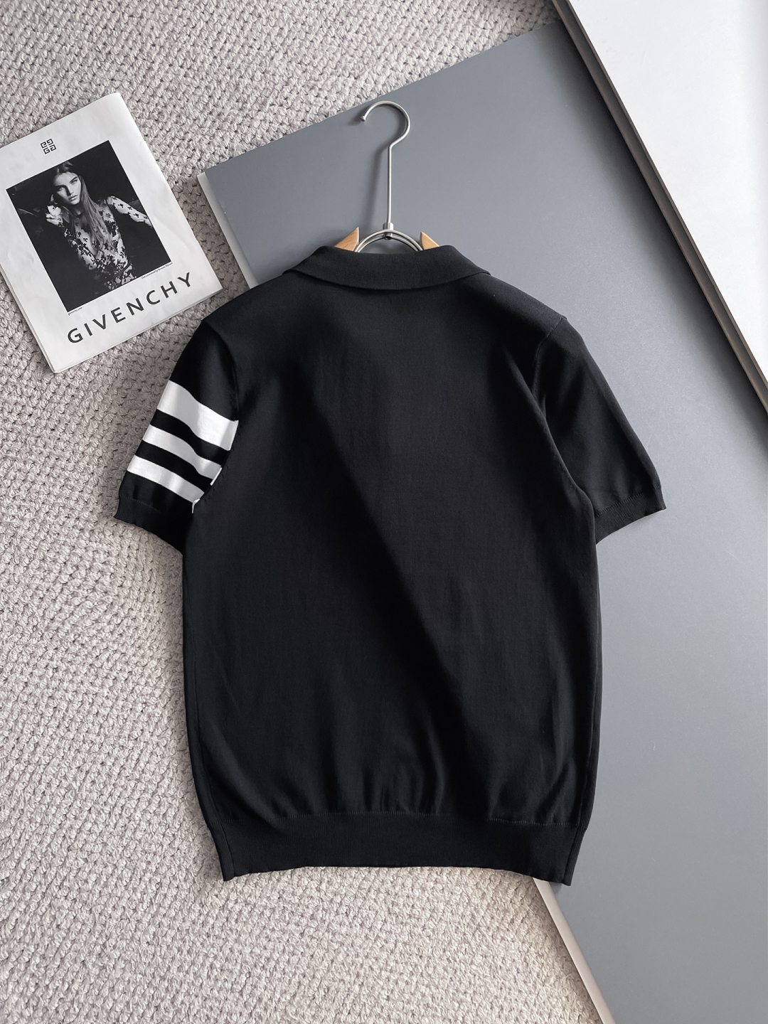 Prada Men's Black Polo Shirt With White Striped Accents - Spring 2025 10 cmp i1748623089822 8984 0 8