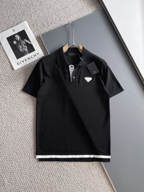 Prada Men's Black Polo Shirt with Embroidered Logo, Spring/Summer 2025 Collection 1 Prada Men's Black Polo Shirt with Embroidered Logo, Spring/Summer 2025 Collection