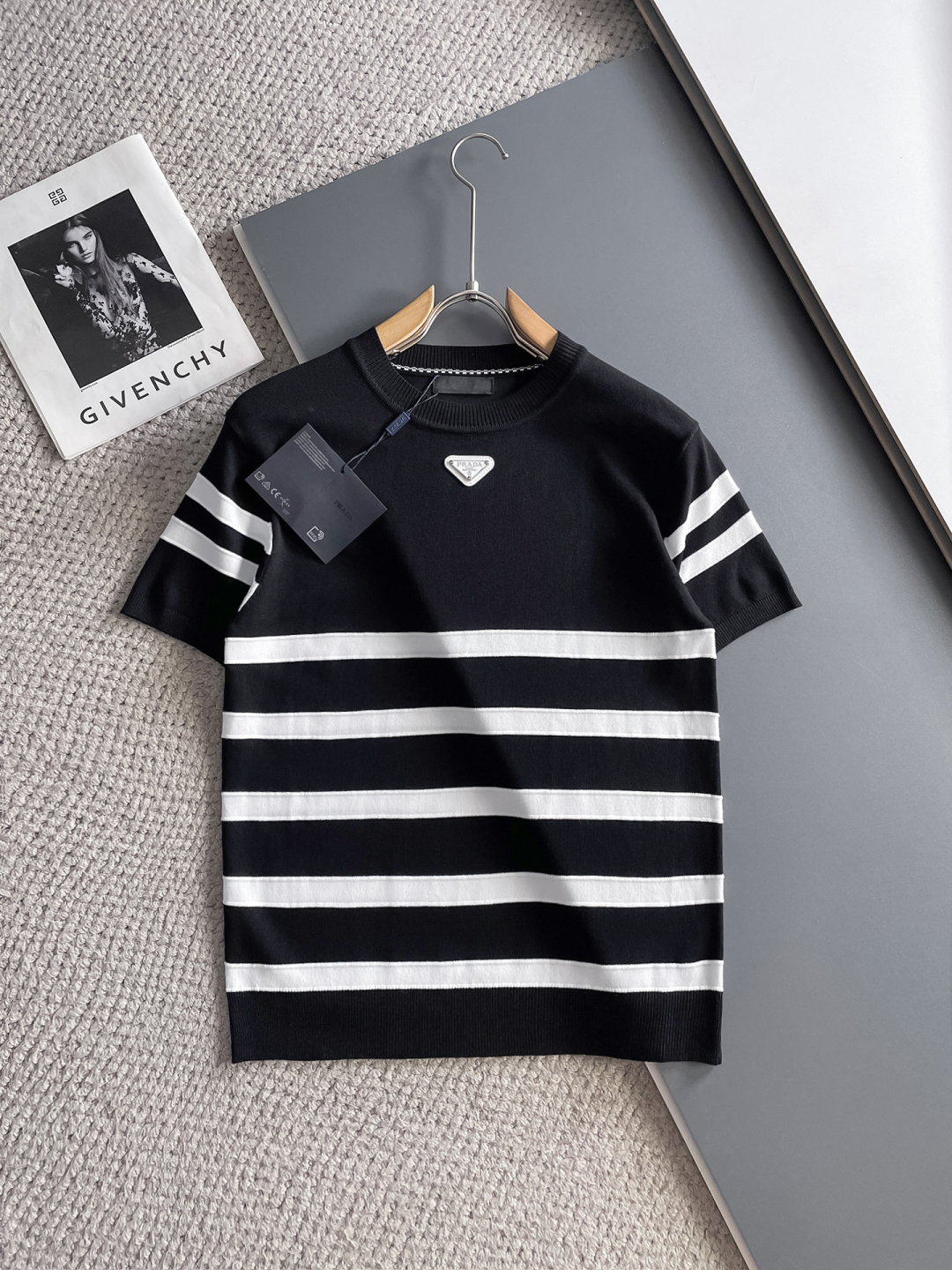 Prada Men's Striped Knit T-Shirt - Short Sleeve, Round Neck, Casual Fashion 2 cmp i1748623318099 4949 0 0