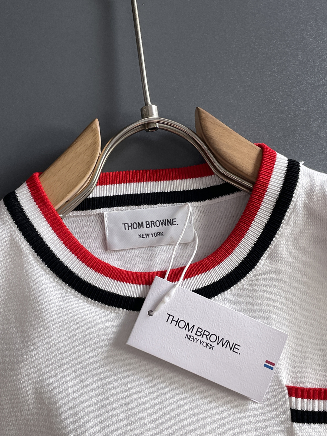 Thom Browne Men's White Short Sleeve Knitted T-Shirt with Striped Trim 5 cmp i1748623333293 4337 0 3
