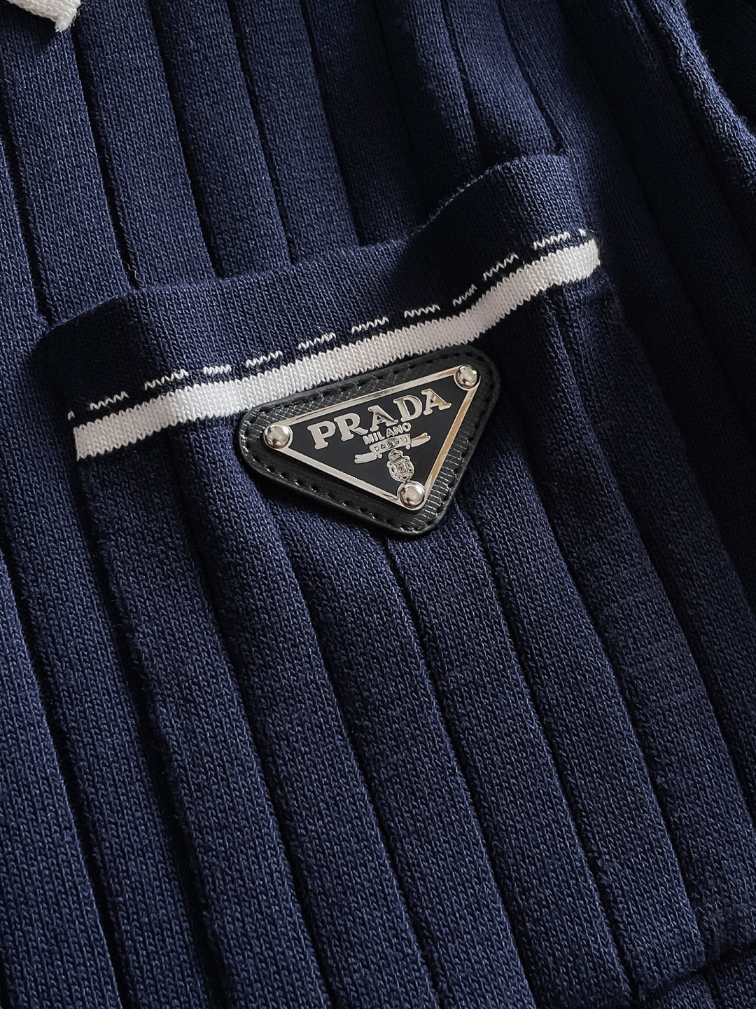 Prada Men's Navy Blue Knit Polo Shirt with White Trim - Contemporary Style 4 cmp i1748623455596 9950 0 2