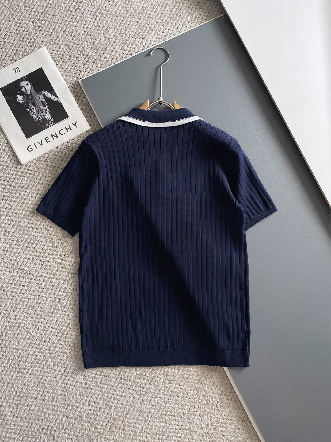 Prada Men's Navy Blue Knit Polo Shirt with White Trim - Contemporary Style 10 cmp i1748623460305 6594 0 8