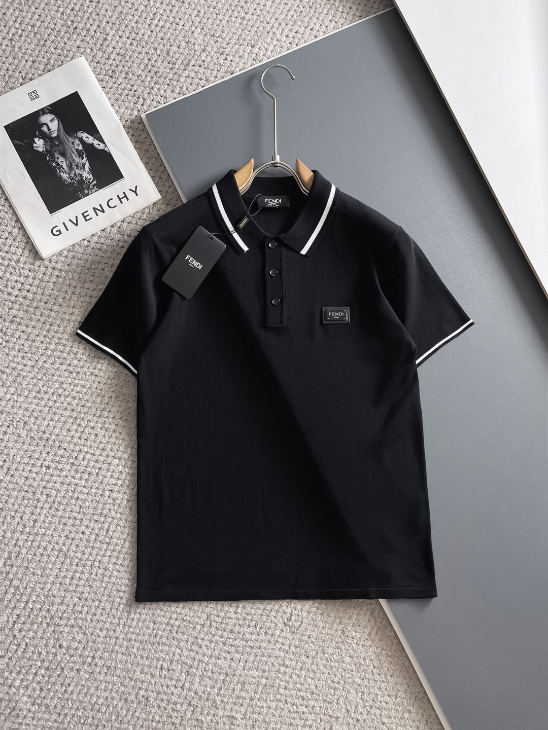 Fendi Men's Black Polo Shirt with White Trim - Modern and Stylish 2 cmp i1748623481340 1112 0 0