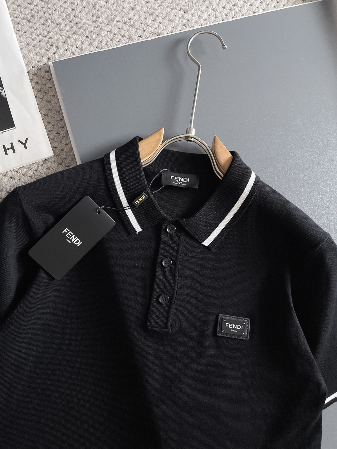 Fendi Men's Black Polo Shirt with White Trim - Modern and Stylish 3 cmp i1748623485711 224 0 1