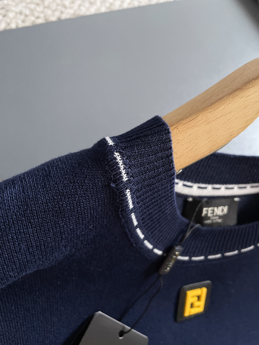 Fendi Men's Navy Blue Short Sleeve Knit T-Shirt with Logo Detail 5 cmp i1748623639654 4124 0 3