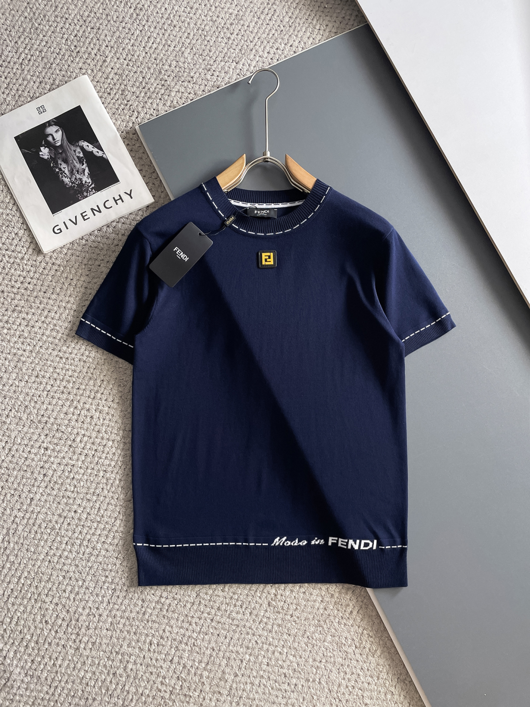 Fendi Men's Navy Blue Short Sleeve Knit T-Shirt with Logo Detail 2 cmp i1748623639657 5200 0 0
